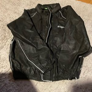 Dri Ducks Frogg Toggs Rain Jacket Mens Black Full Zip Detachable Hoodie sz M